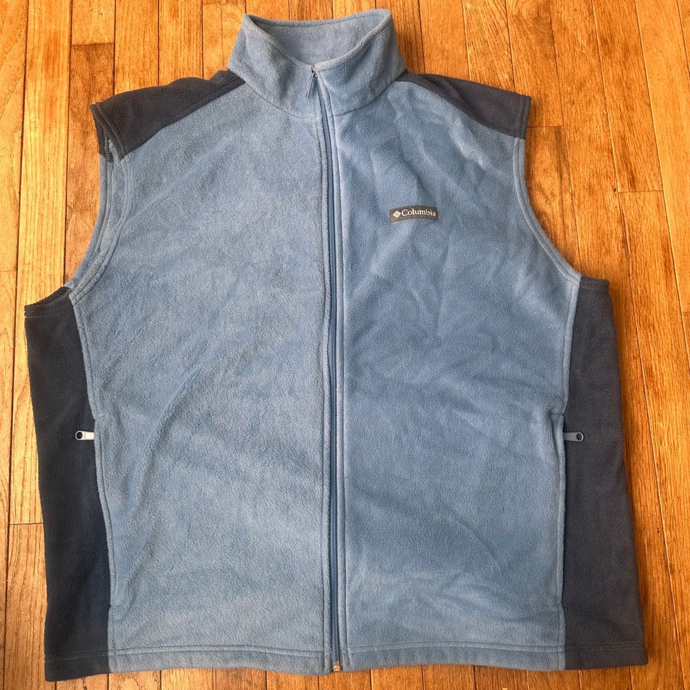 Columbia Fleece Vest Mens XXL Full Zip Two Tone Blue Hiking Outdoor Casual‎ Cozy